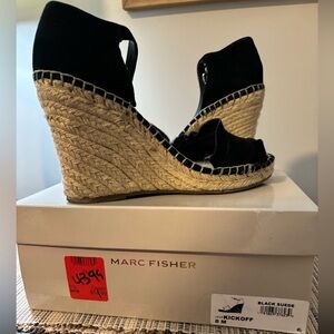 Marc Fisher black Suede KICKOFF wedge sandals